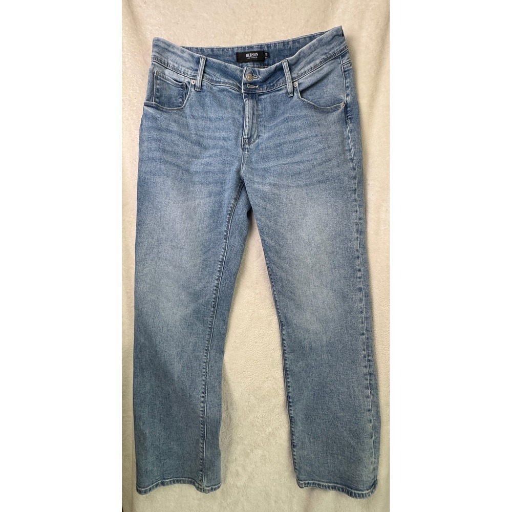 HUDSON LOS ANGELES MIDRISE STRAIGHT JEANS ICY BLUE STRETCH DENIM SIZE 12 PRE-OWN
